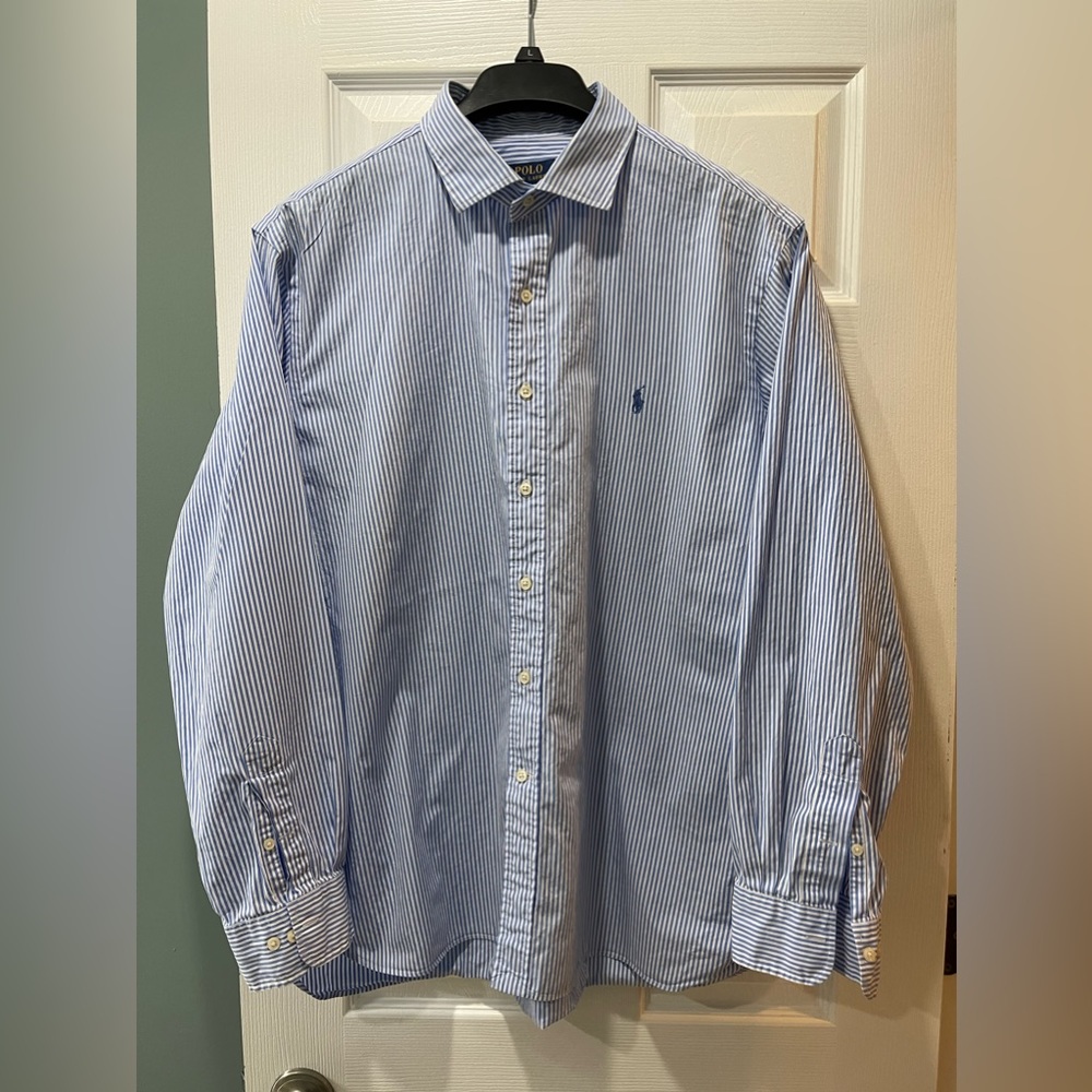 Polo Ralph Lauren Men’s XXL Button Up Long Sleeve Shirt Striped Blue White